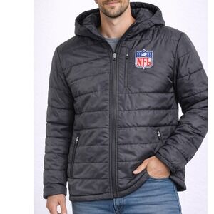 NFL Team Apparel Puffer Jacket Hooded Black Men's Size Medium MSRP $140